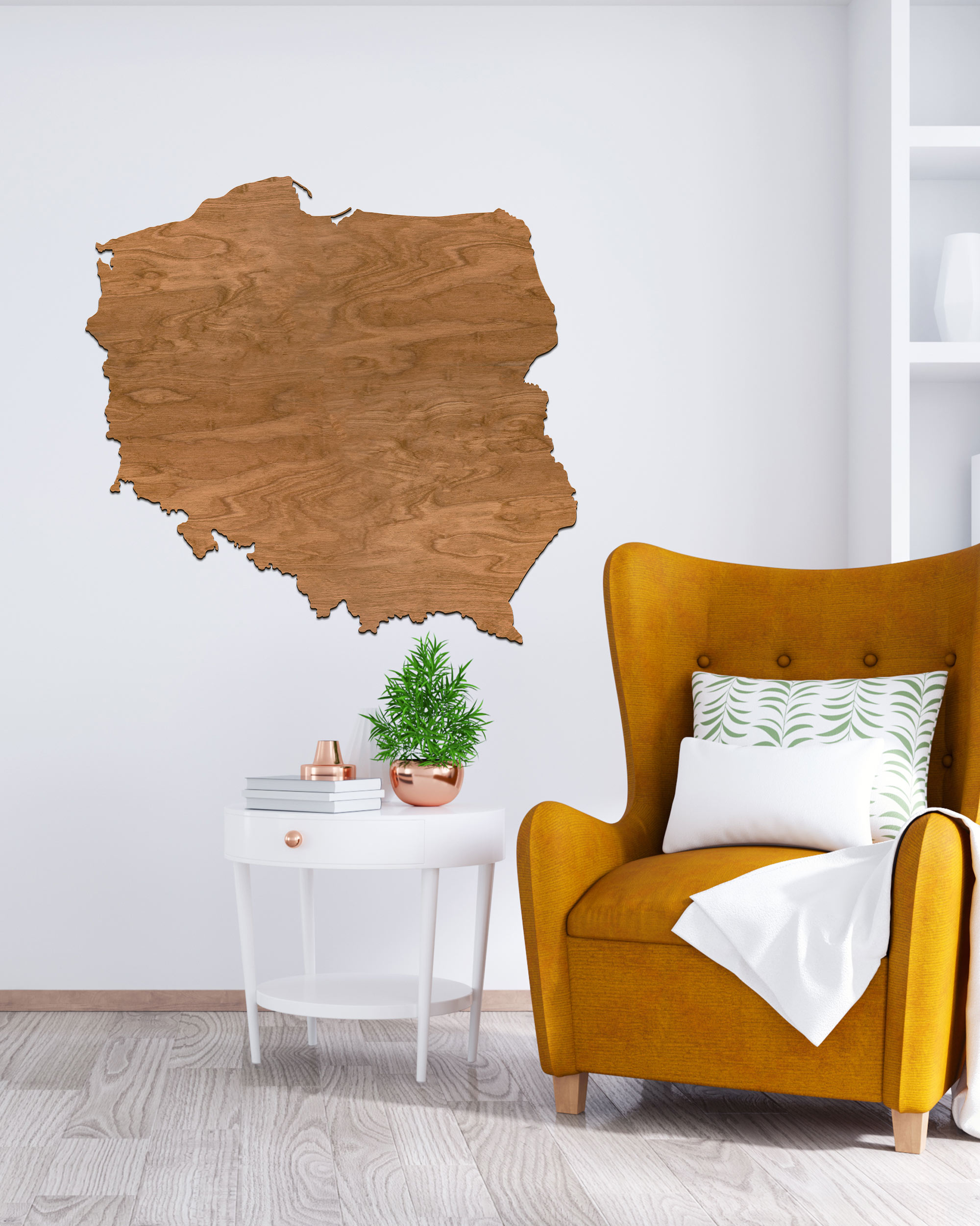 Drewniana Mapa Polski na ścianę 50x50cm Orzech