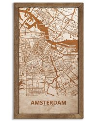 Drewniany obraz miasta – Amsterdam w dębowej ramie