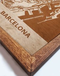 Drewniany obraz miasta – Barcelona w dębowej ramie