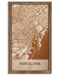 Drewniany obraz miasta – Barcelona w dębowej ramie