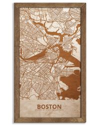 Drewniany obraz miasta – Boston w dębowej ramie