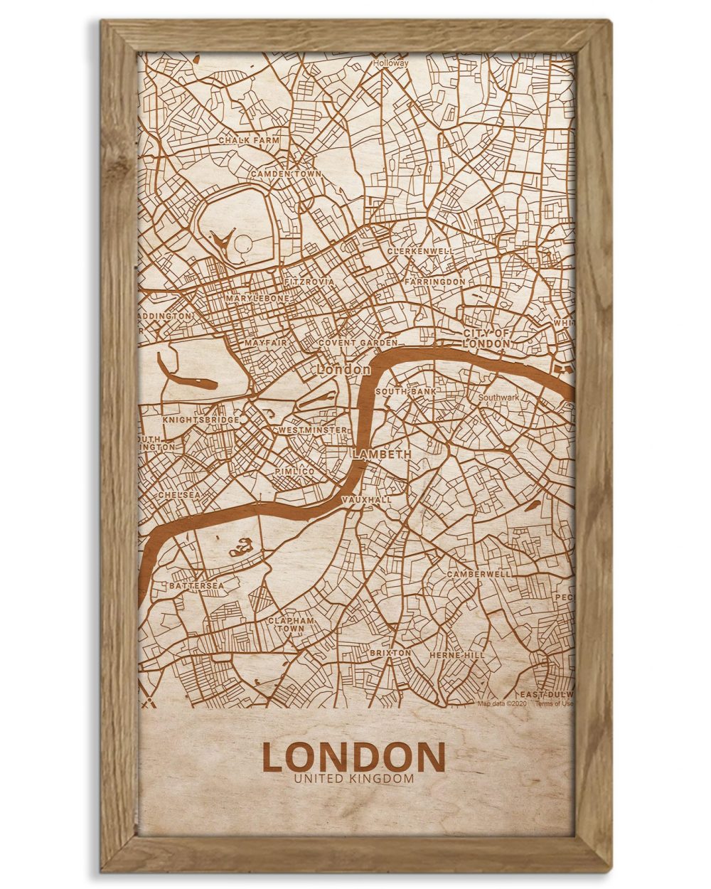 Drewniany obraz miasta – Londyn w dębowej ramie