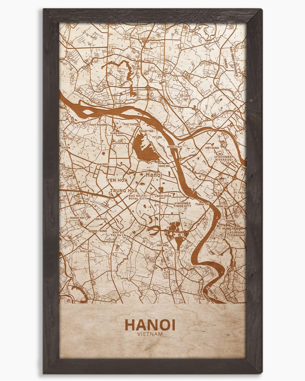 Drewniany obraz miasta – Hanoi w dębowej ramie