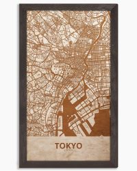 Drewniany obraz miasta – Tokio w dębowej ramie