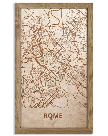 Drewniany obraz miasta – Rzym w dębowej ramie