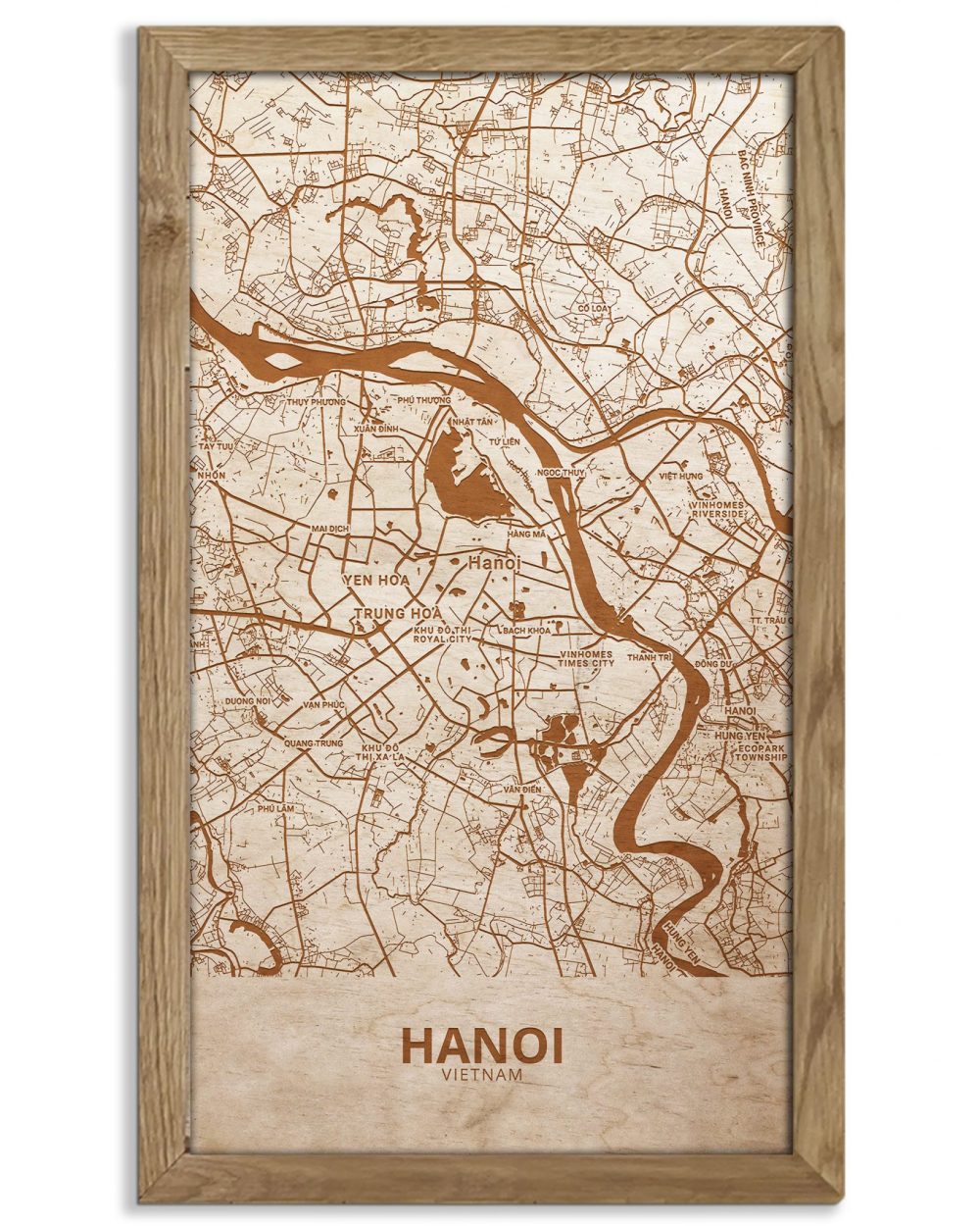 Drewniany obraz miasta – Hanoi w dębowej ramie