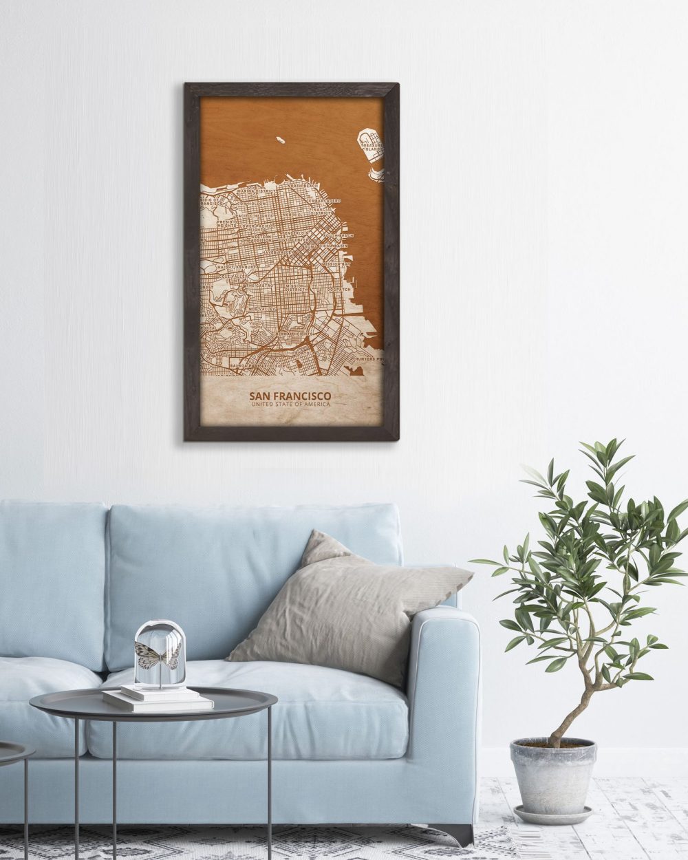 Drewniany obraz miasta – San Francisco w dębowej ramie