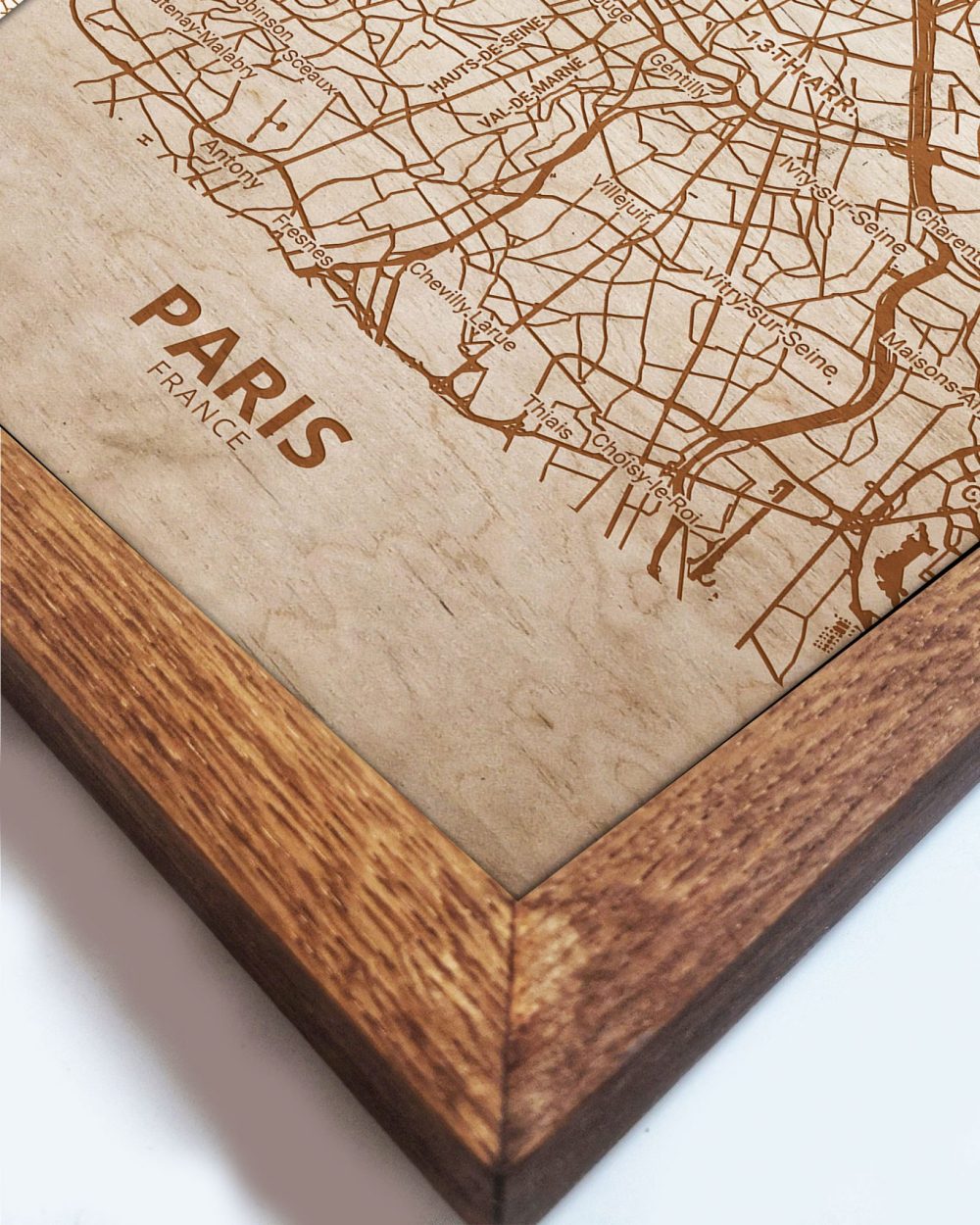 Drewniany obraz miasta – Paryż w dębowej ramie