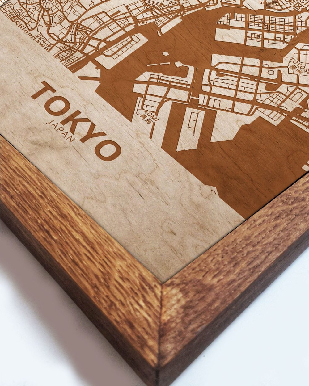 Drewniany obraz miasta – Tokio w dębowej ramie