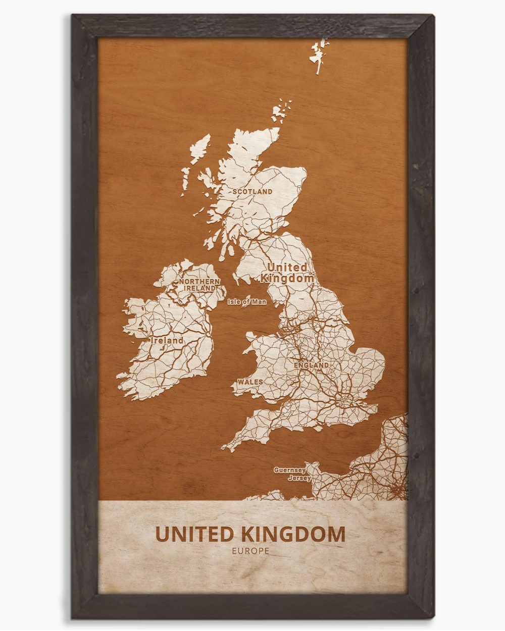 Drewniany obraz państwa- Wielka Brytania w dębowej ramie