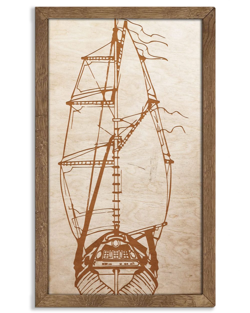 Drewniany obraz – Statek w dębowej ramie