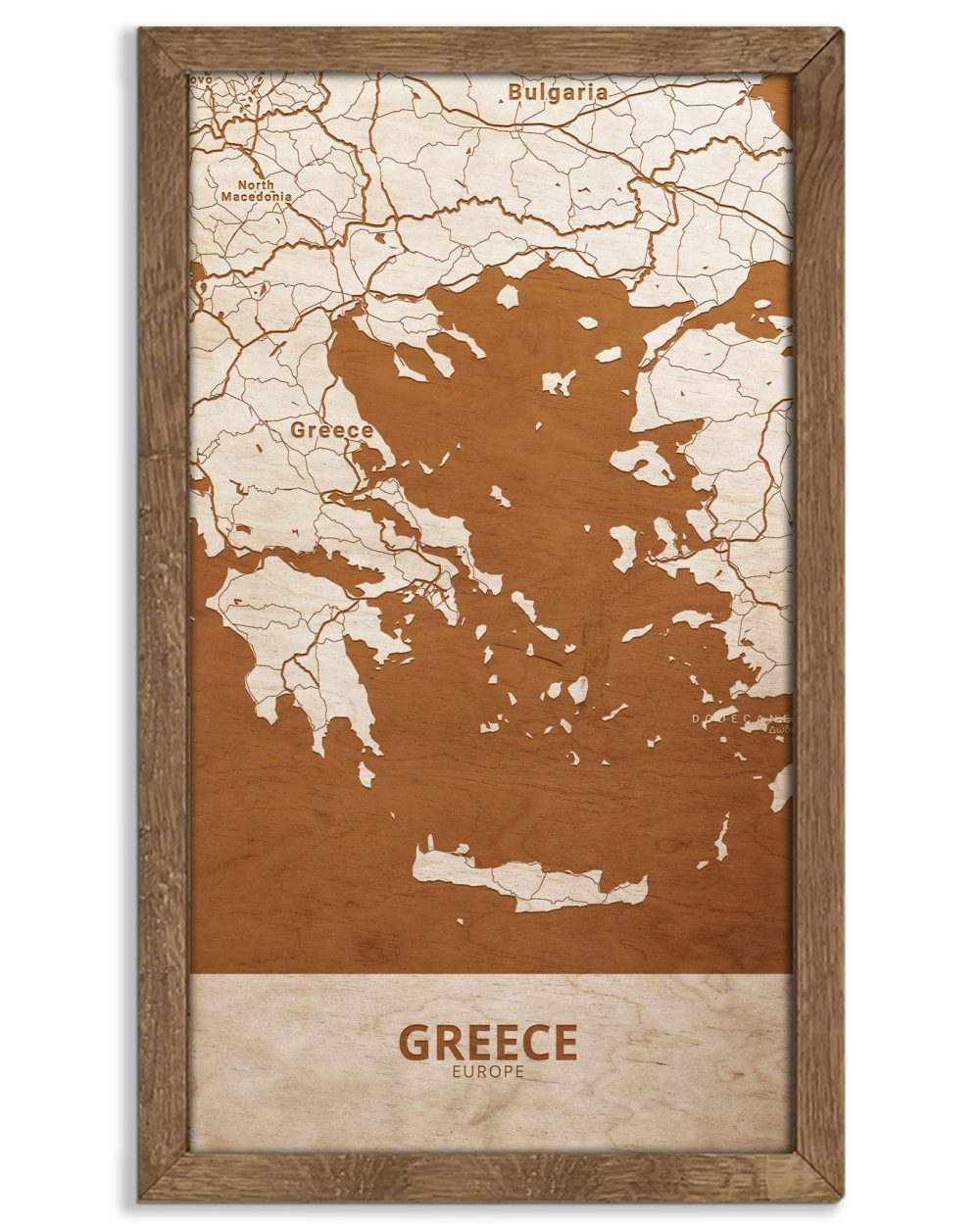Drewniany obraz państwa- Grecja w dębowej ramie