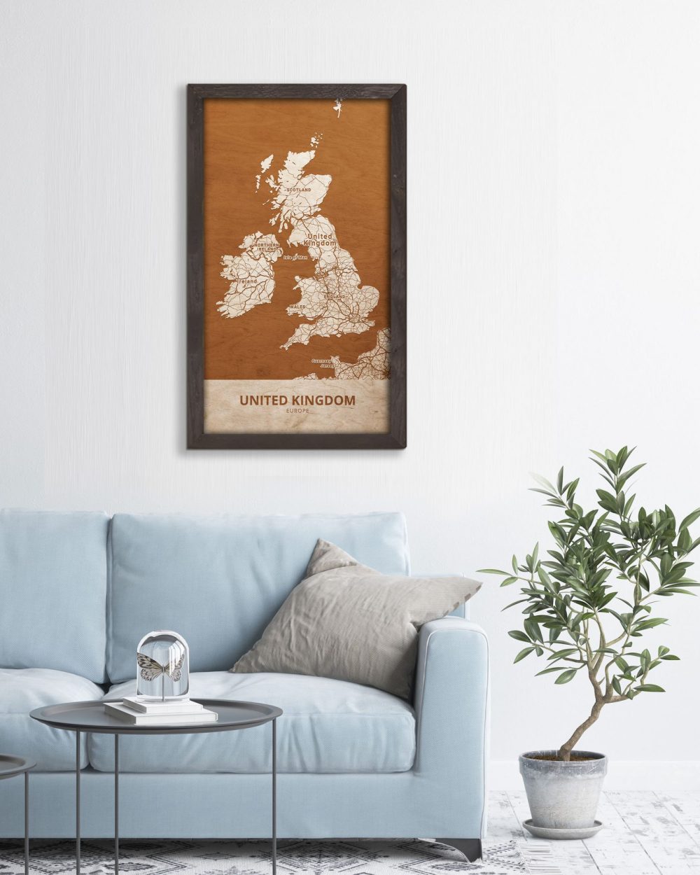 Drewniany obraz państwa- Wielka Brytania w dębowej ramie