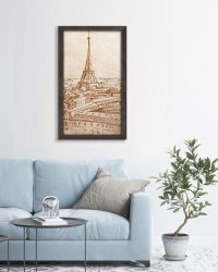 Drewniany obraz – Wieża eiffla z miastem w dębowej ramie