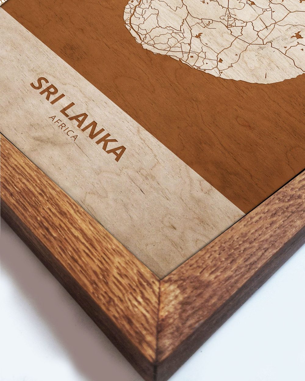 Drewniany obraz państwa- Sri Lanka w dębowej ramie
