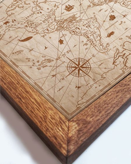 Drewniany obraz – Mapa świata Vintage w dębowej ramie