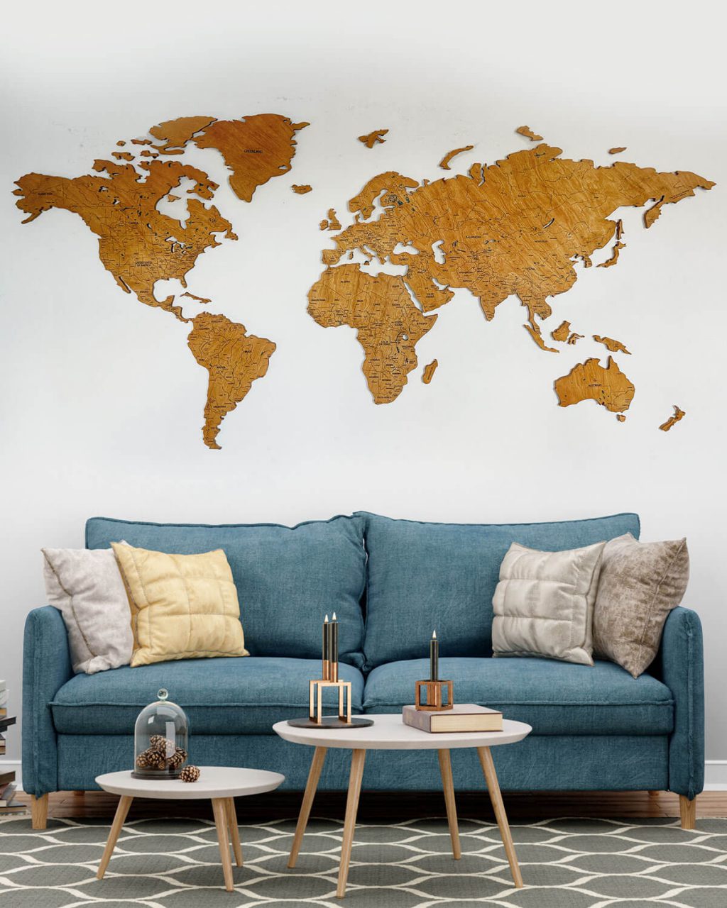 drewniana mapa świata - sikorka net mapa świata premium 3d - drewniana dekoracja dab 55