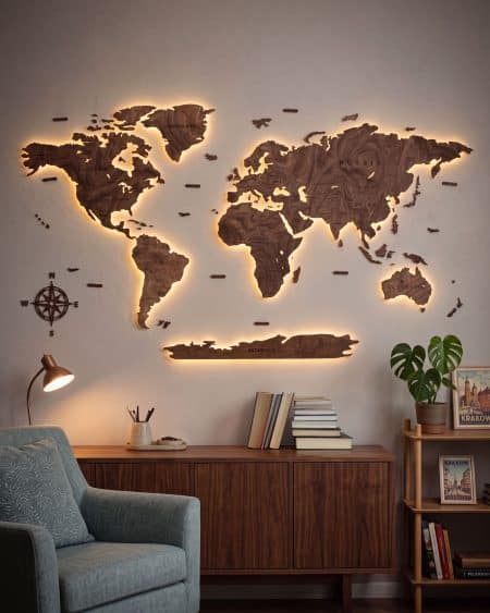 2D LED CLASSIC Illuminated Wooden World Map