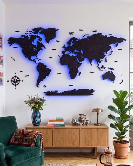 2D LED CLASSIC Illuminated Wooden World Map