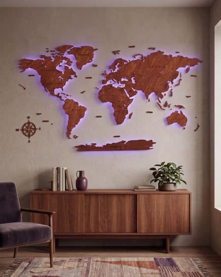 2D Led Classic Holz-Weltkarte Mit Beleuchtung