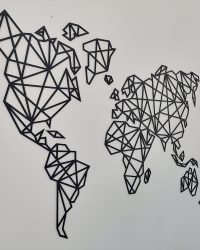 Drewniana Mapa świata dekoracja geometryczna
