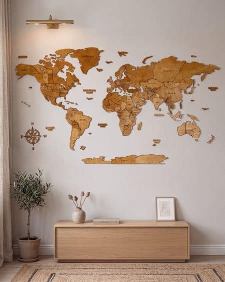 3D Classic Wooden World Map Oak