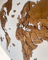 Drewniana Mapa Świata 3D z drewna w kolorze Dąb
