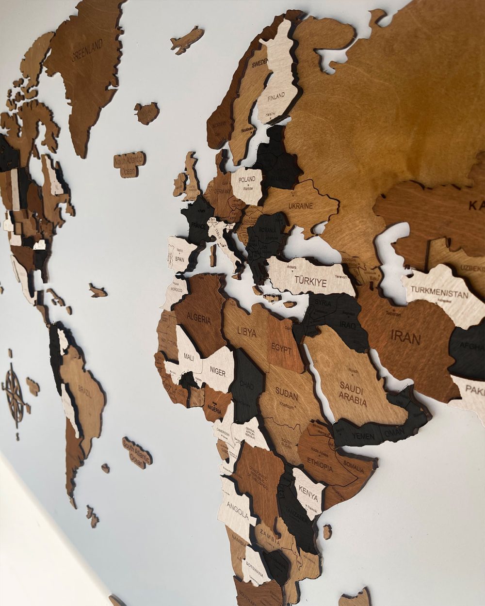 Drewniana Mapa Świata 3D z drewna | MOCHA