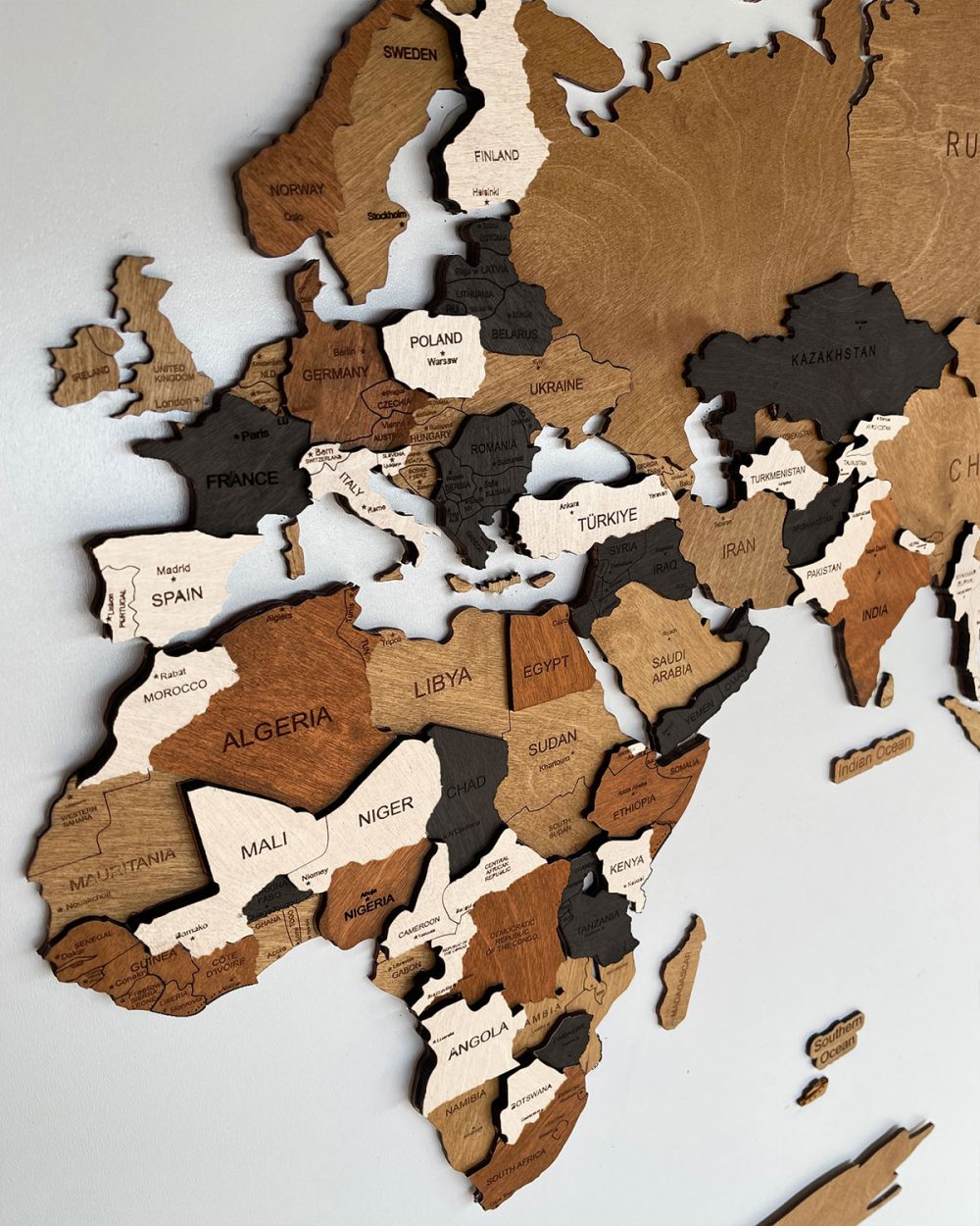 Drewniana Mapa Świata 3D z drewna | MOCHA