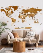Drewniana mapa świata na ścianę 3d | CAPPUCCINO