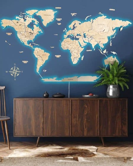 Drewniana Mapa Świata 3D W Barvaze Přírodním