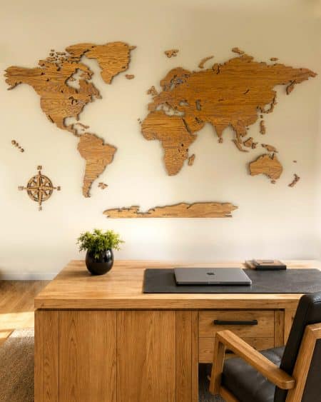 2D Solid Oak Wooden World Map