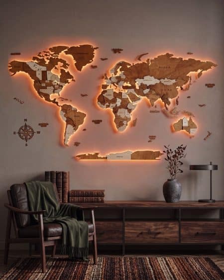 3D LED CLASSIC Wooden Illuminated World Map