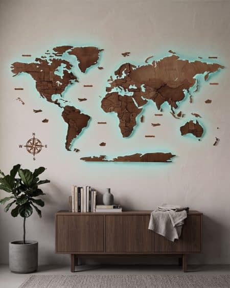 3D Led Classic Beleuchtete Weltkarte Aus Holz