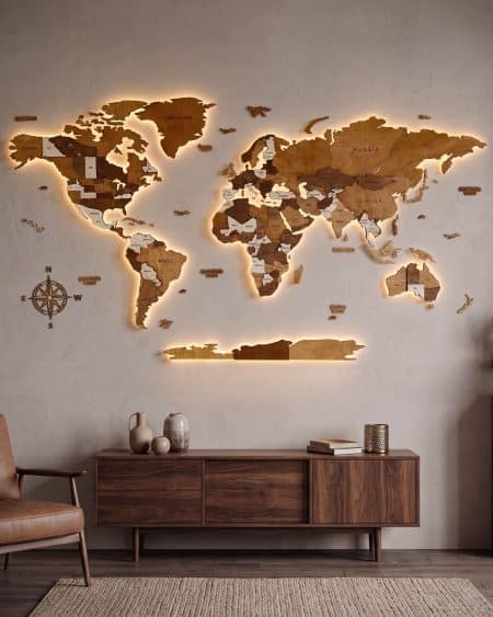3D LED CLASSIC Wooden Illuminated World Map