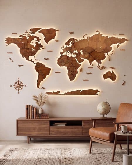 3D LED CLASSIC Wooden Illuminated World Map