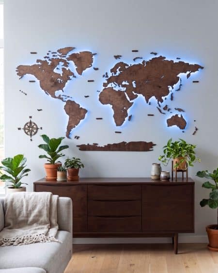 2D Led Premium Illuminated Wooden World Map