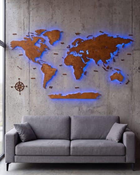 2D LED PREMIUM Illuminated Wooden World Map
